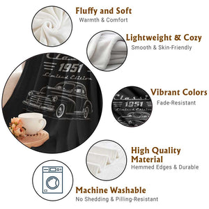 75th Birthday Throw Blanket Vintage Retro Car Classic 1951 75 Year Old Gift