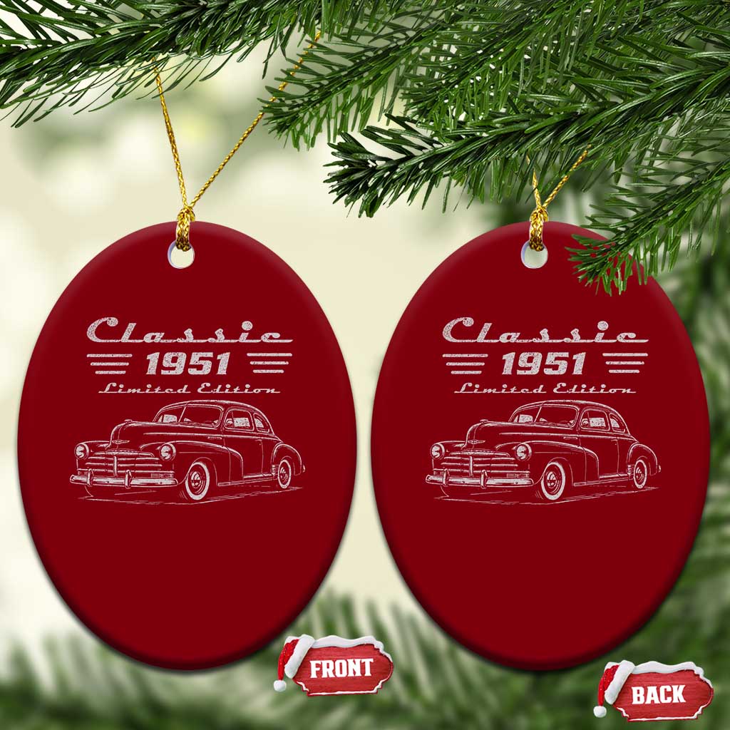 75th Birthday Ceramic Ornament Vintage Retro Car Classic 1951 75 Year Old Gift