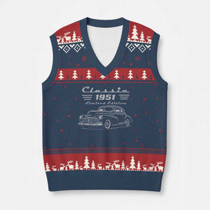 75th Birthday V-Neck Knit Sweater Vest Vintage Retro Car Classic 1951 75 Year Old Gift