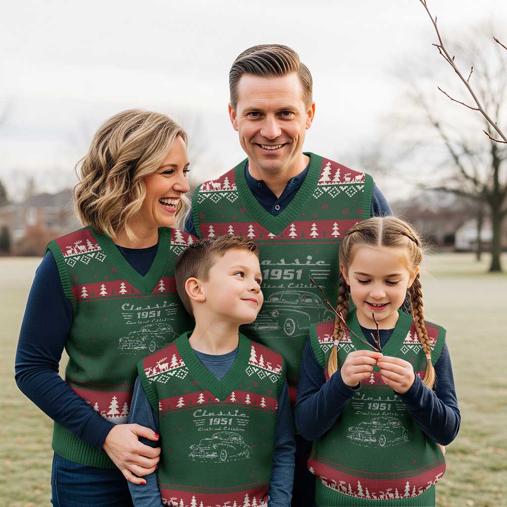 75th Birthday V-Neck Knit Sweater Vest Vintage Retro Car Classic 1951 75 Year Old Gift