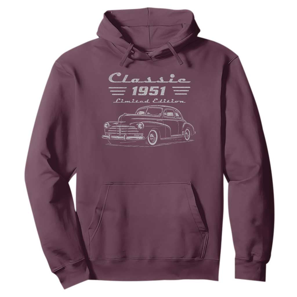 75th Birthday Hoodie Vintage Retro Car Classic 1951 75 Year Old Gift