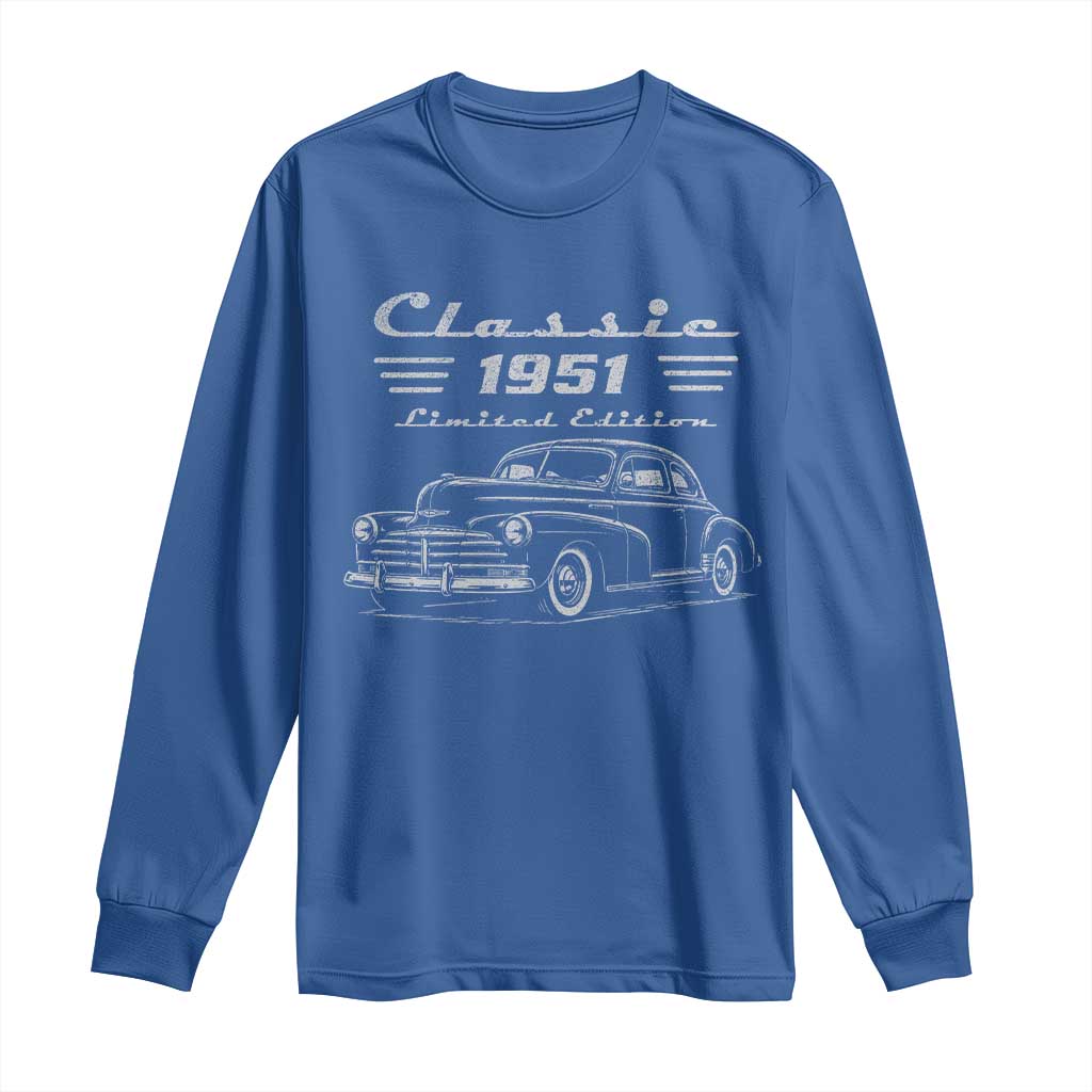 75th Birthday Long Sleeve Shirt Vintage Retro Car Classic 1951 75 Year Old Gift