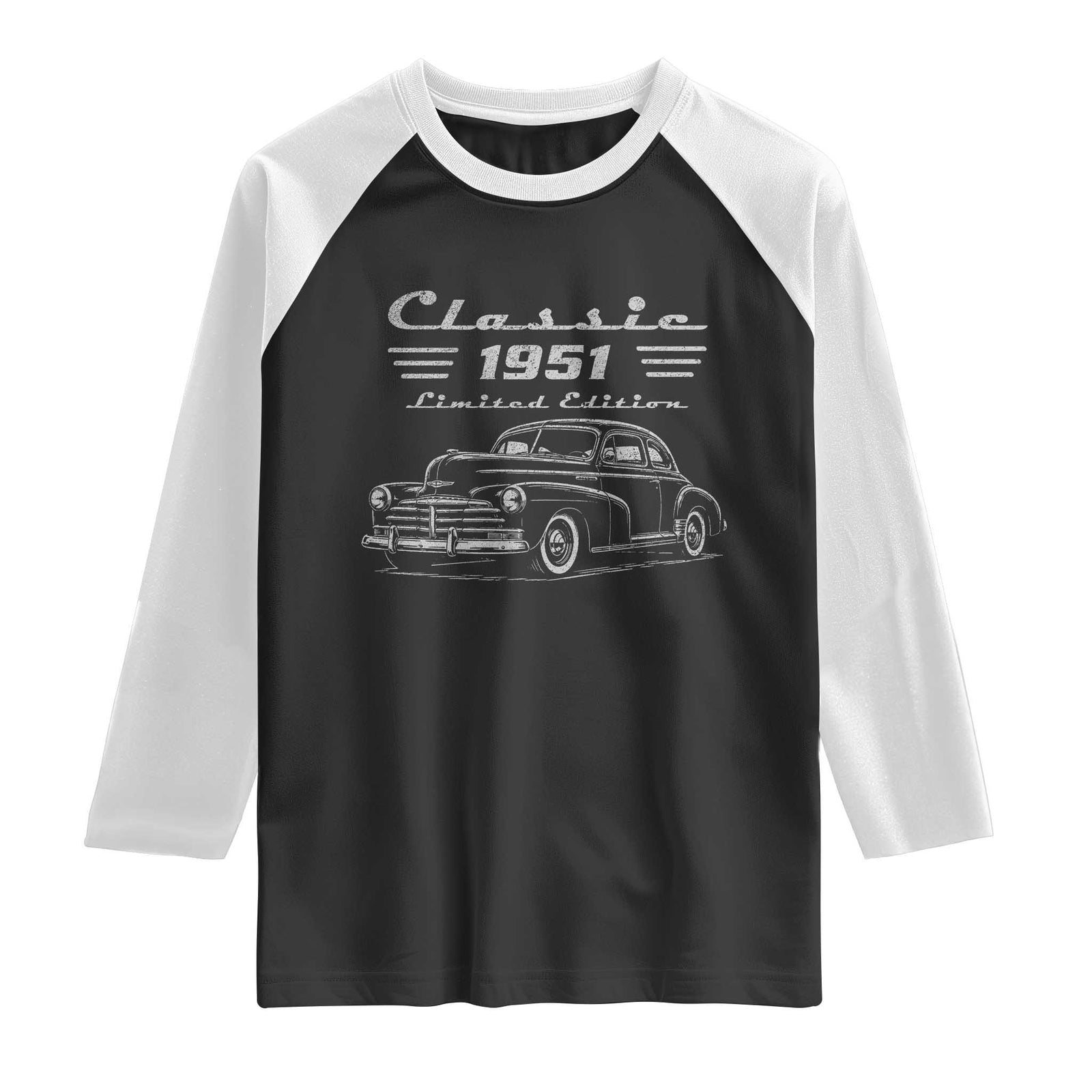 75th Birthday Raglan Shirt Vintage Retro Car Classic 1951 75 Year Old Gift TS10 Black White Print Your Wear