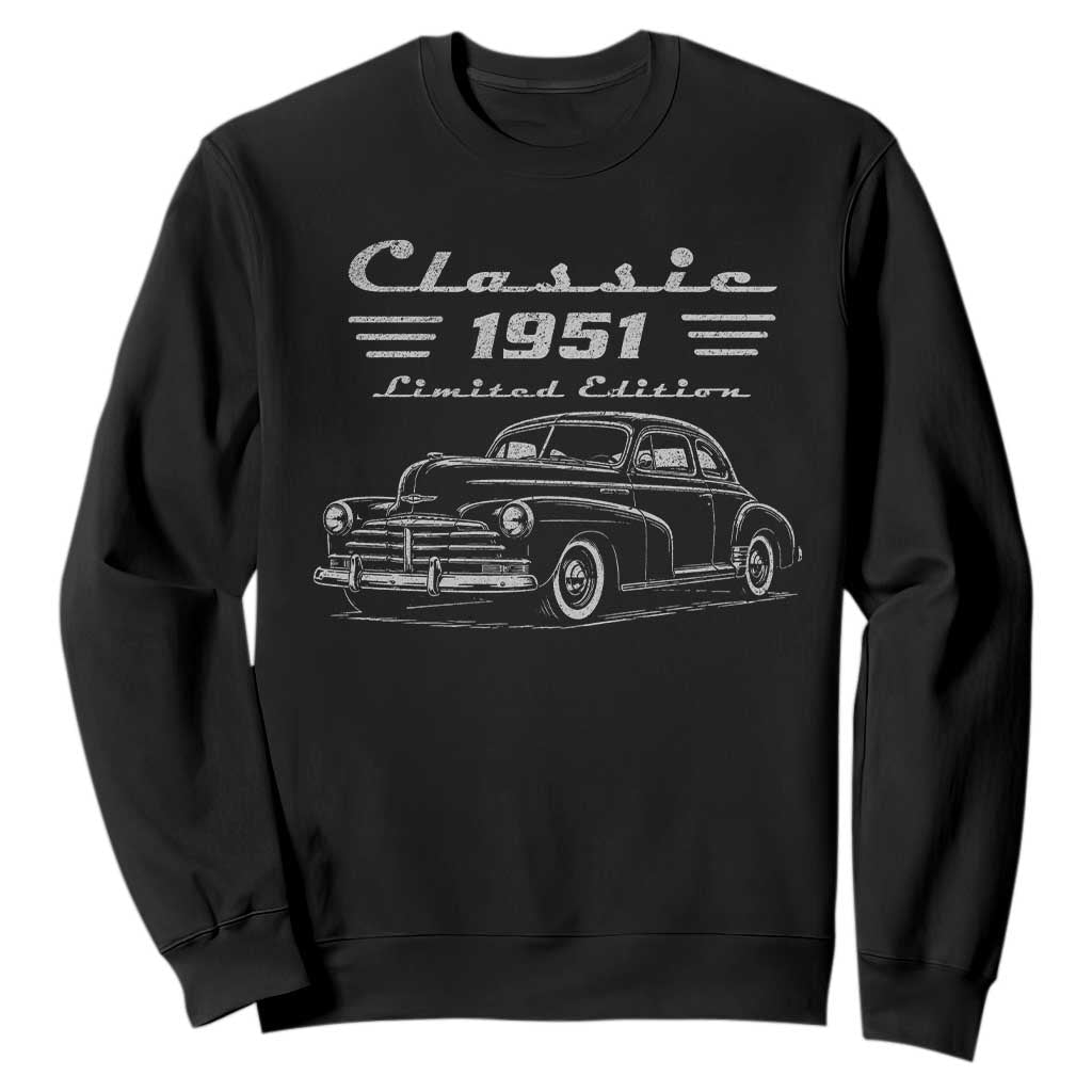 75th Birthday Sweatshirt Vintage Retro Car Classic 1951 75 Year Old Gift