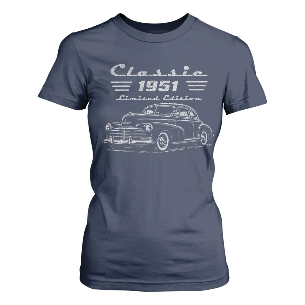 75th Birthday T Shirt For Women Vintage Retro Car Classic 1951 75 Year Old Gift