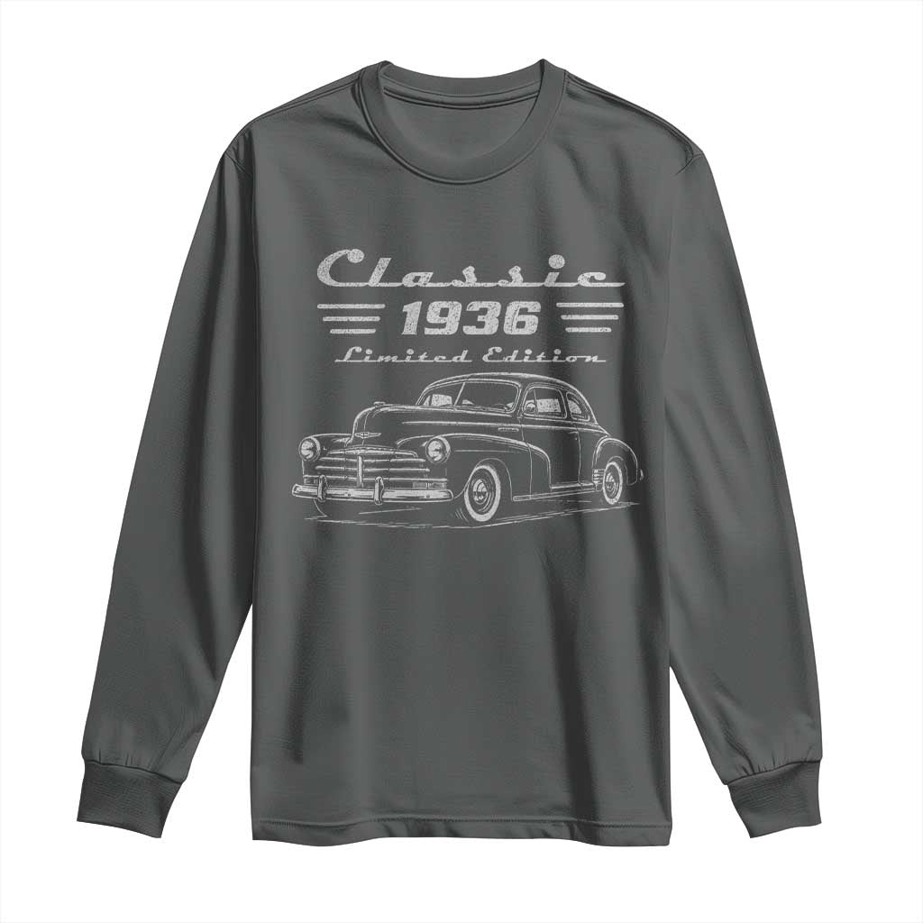 90th Birthday Long Sleeve Shirt Vintage Retro Car Classic 1936 90 Year Old Gift