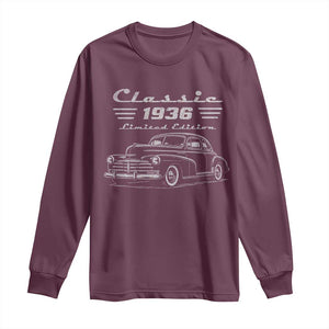 90th Birthday Long Sleeve Shirt Vintage Retro Car Classic 1936 90 Year Old Gift