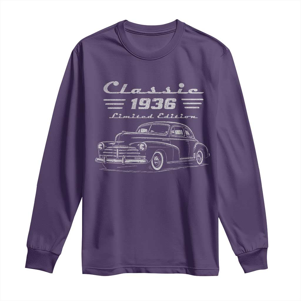 90th Birthday Long Sleeve Shirt Vintage Retro Car Classic 1936 90 Year Old Gift