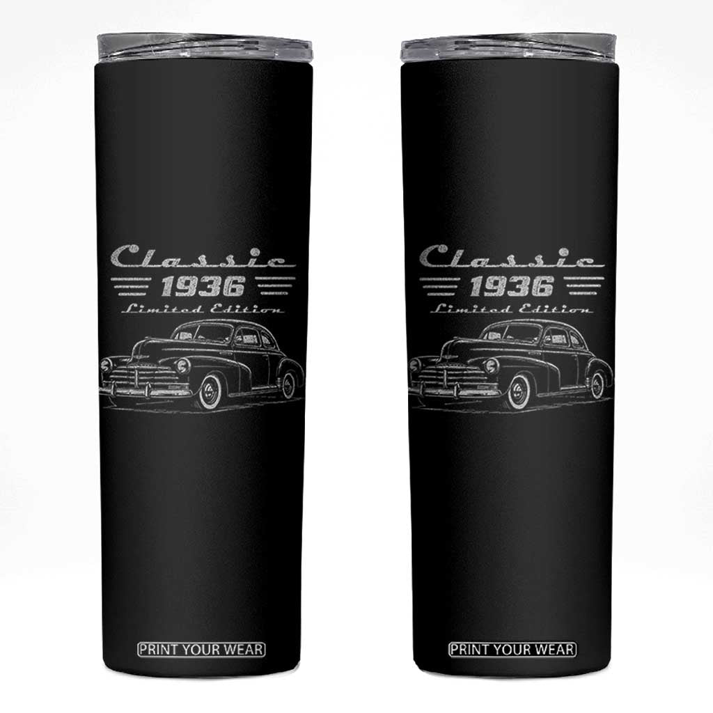 90th Birthday Skinny Tumbler Vintage Retro Car Classic 1936 90 Year Old Gift