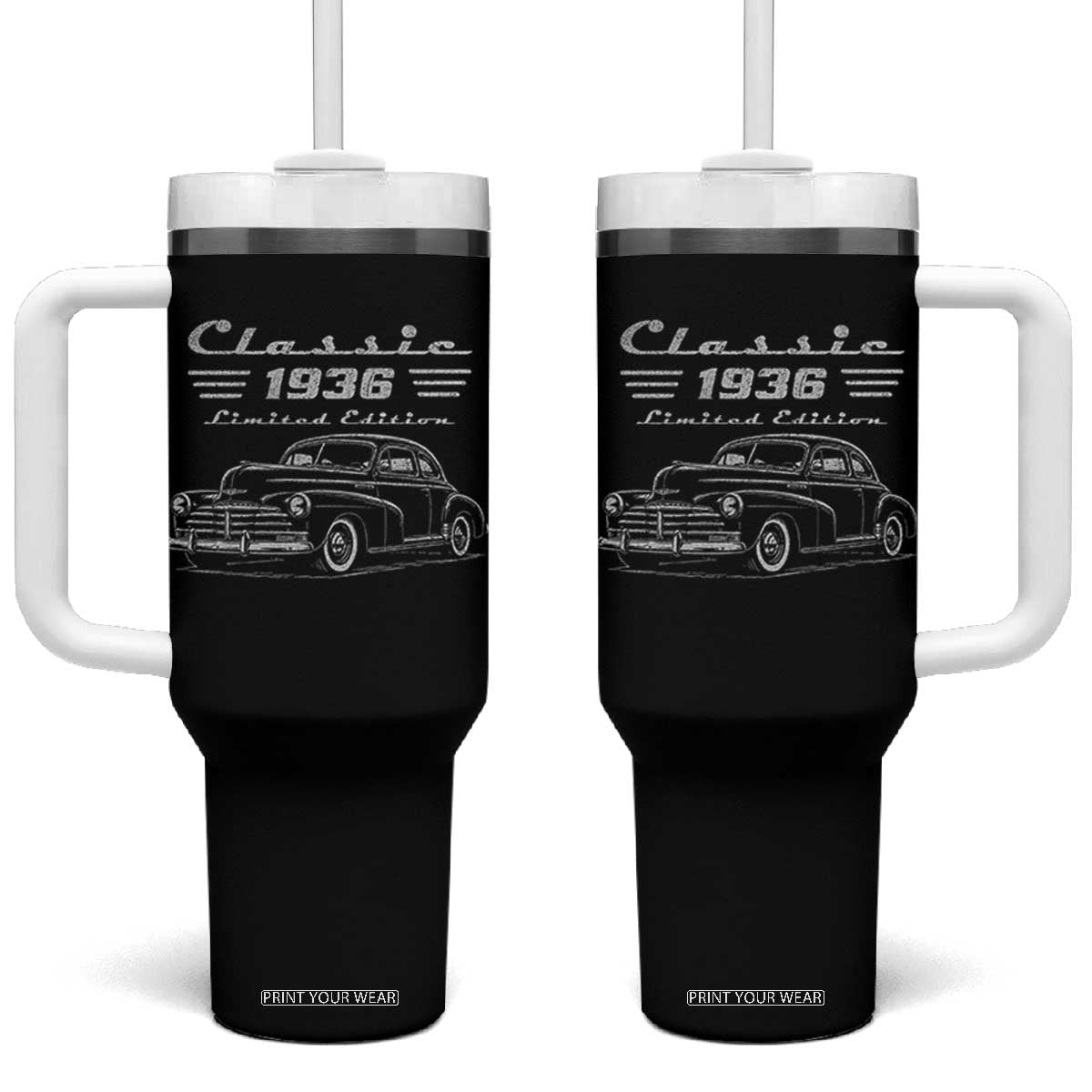 90th Birthday Tumbler With Handle Vintage Retro Car Classic 1936 90 Year Old Gift