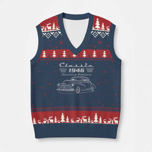 80th Birthday V-Neck Knit Sweater Vest Vintage Retro Car Classic 1946 80 Year Old Gift