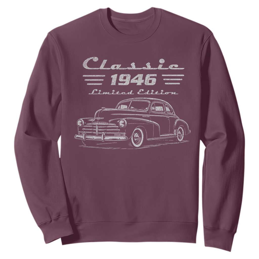 80th Birthday Sweatshirt Vintage Retro Car Classic 1946 80 Year Old Gift