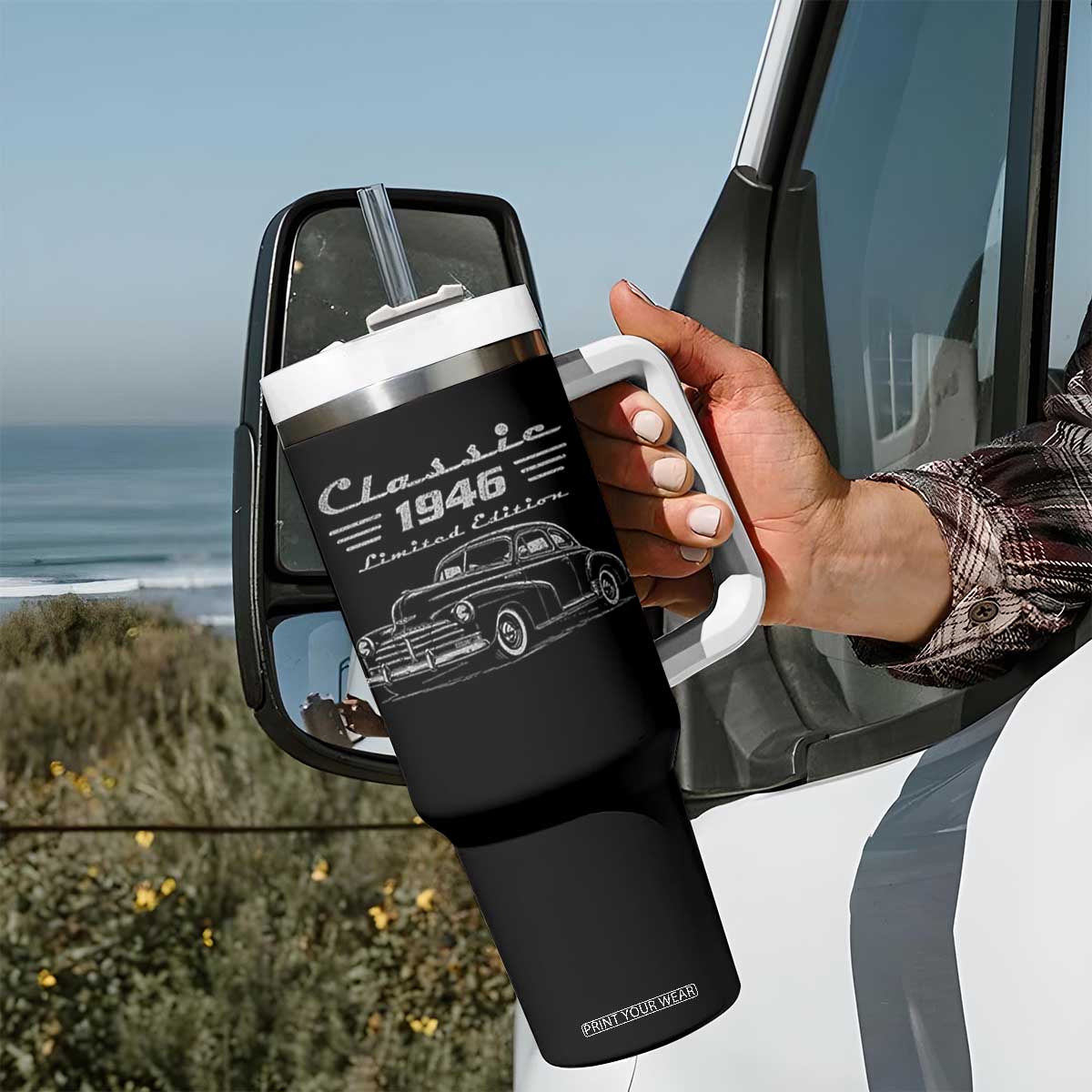 80th Birthday Tumbler With Handle Vintage Retro Car Classic 1946 80 Year Old Gift