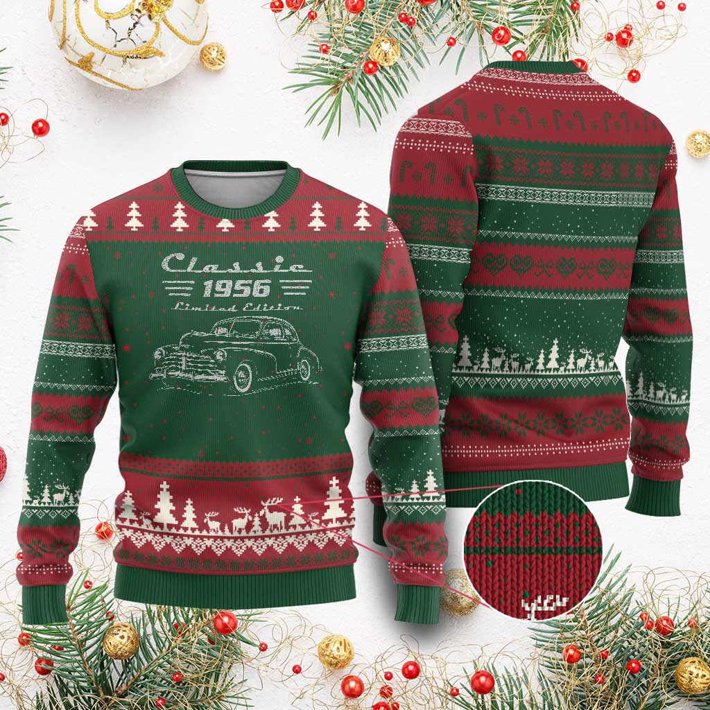 70th Birthday Ugly Christmas Sweater Vintage Retro Car Classic 1956 70 Year Old Gift