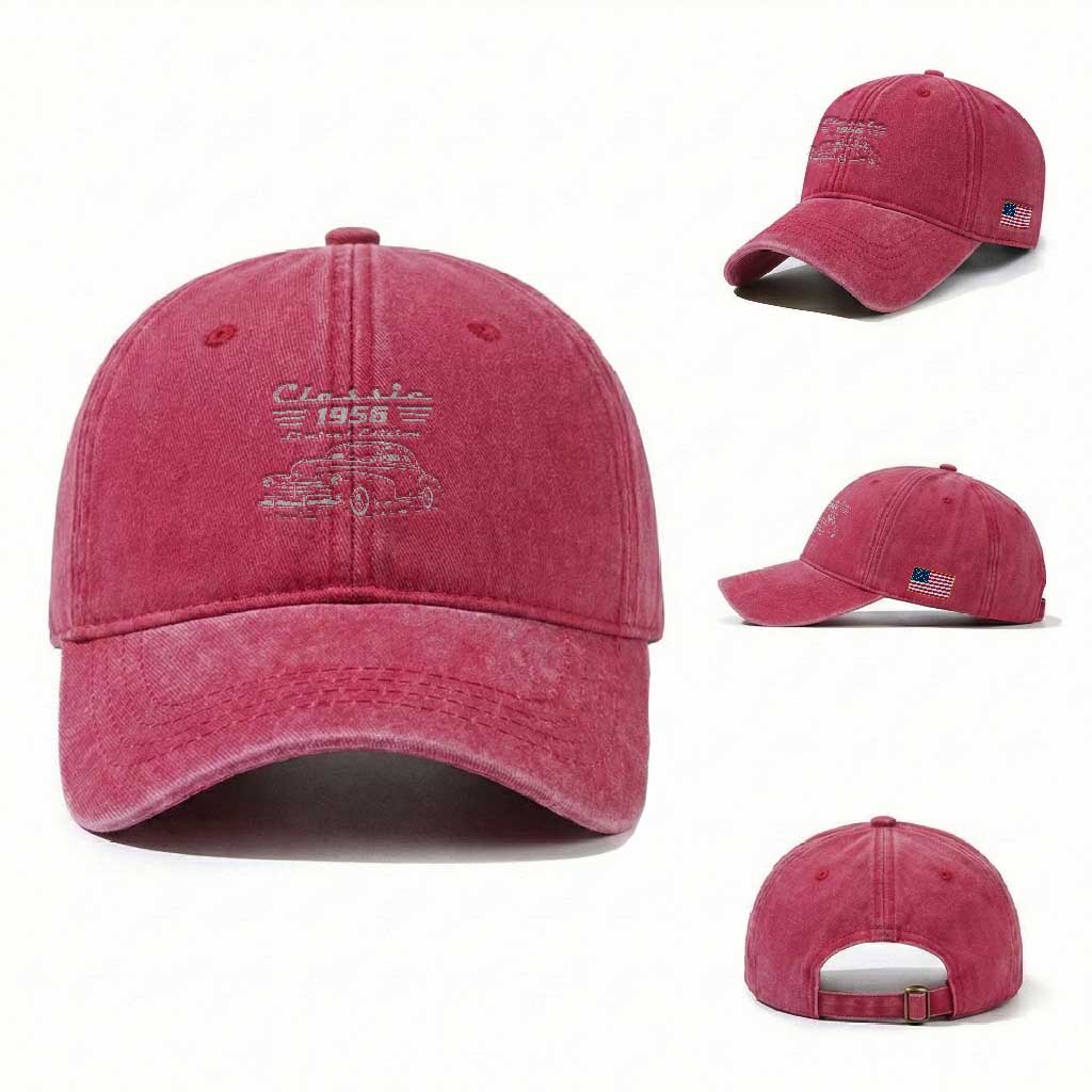 70th Birthday Washed Cotton Baseball Cap Vintage Retro Car Classic 1956 70 Year Old Gift