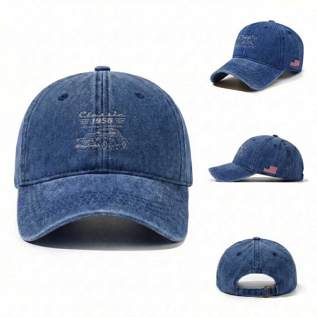 70th Birthday Washed Cotton Baseball Cap Vintage Retro Car Classic 1956 70 Year Old Gift