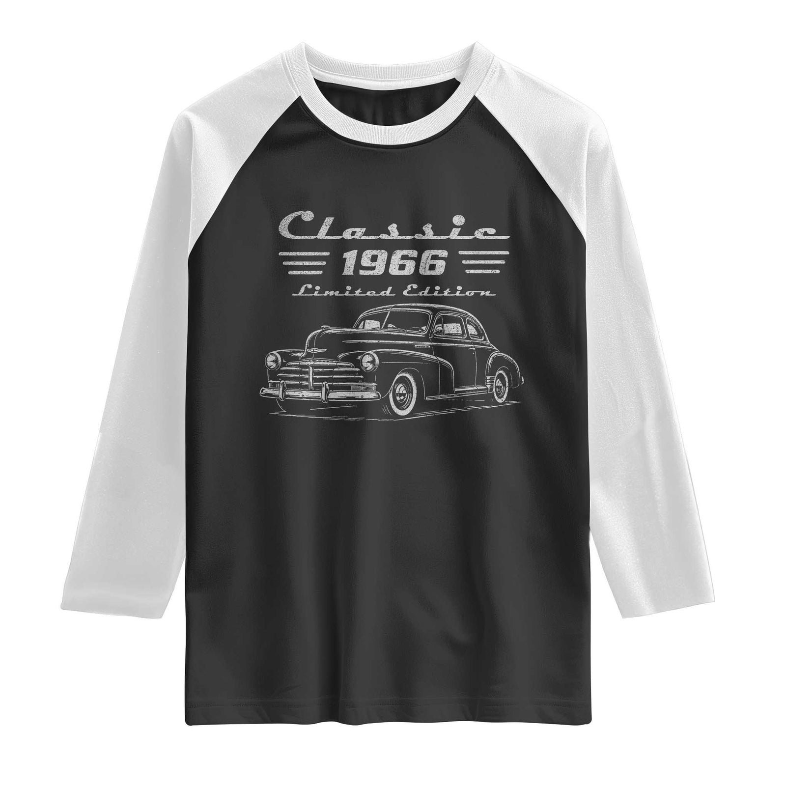 60th Birthday Raglan Shirt Vintage Retro Car Classic 1966 60 Year Old Gift TS10 Black White Print Your Wear