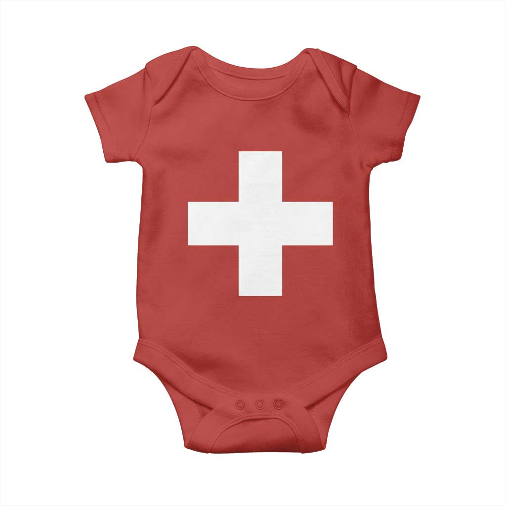 Swiss Vintage Cross Flag Switzerland Baby Onesie TS10 Red Print Your Wear