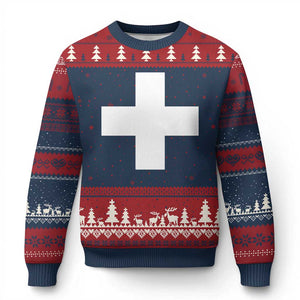 Swiss Vintage Cross Flag Switzerland Ugly Christmas Sweater