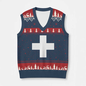 Swiss Vintage Cross Flag Switzerland V-Neck Knit Sweater Vest