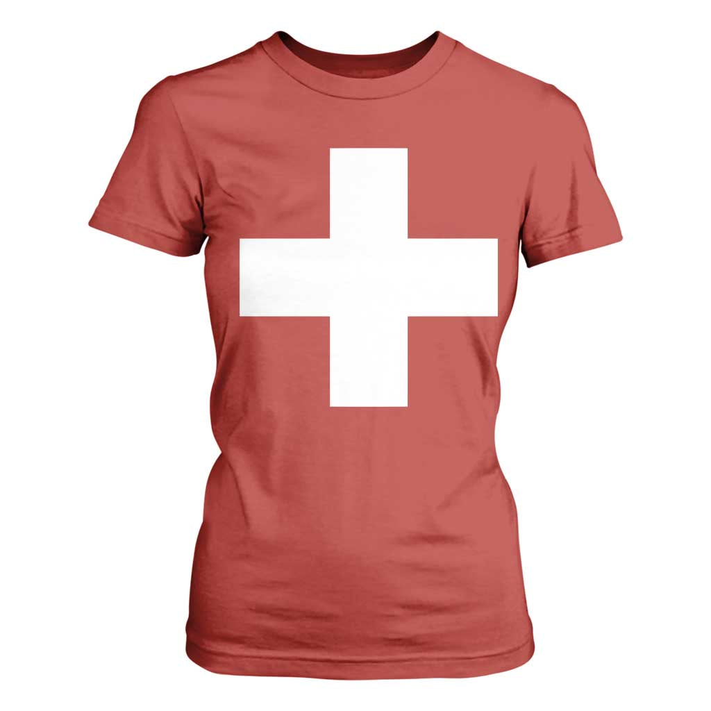 Swiss Vintage Cross Flag Switzerland T Shirt For Women