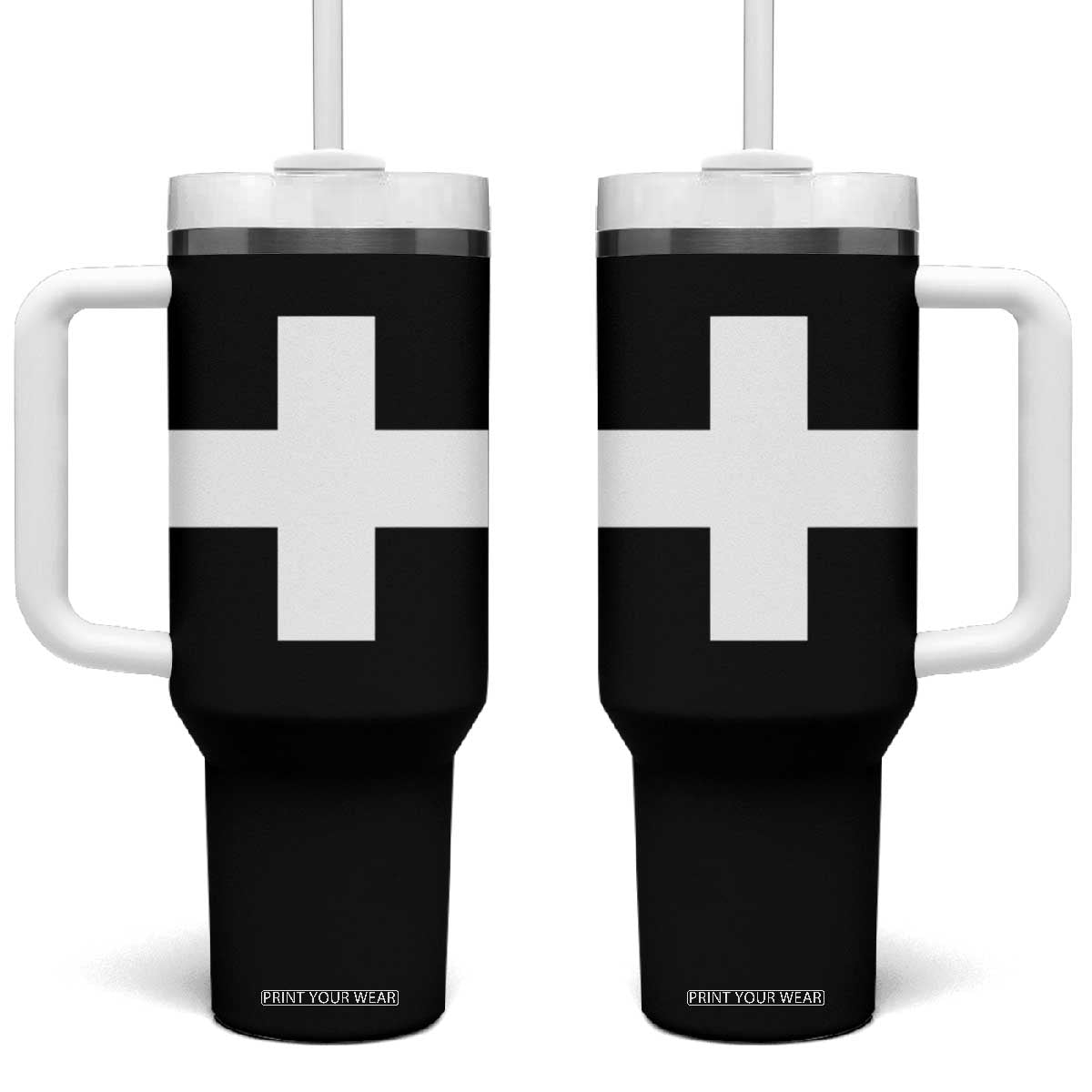 Swiss Vintage Cross Flag Switzerland Tumbler With Handle TS10 One Size: 40 oz Black Print Your Wear