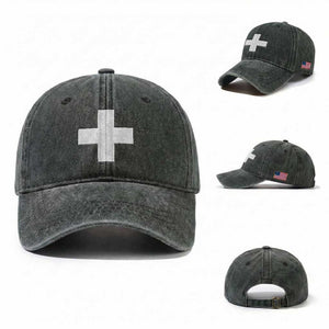 Swiss Vintage Cross Flag Switzerland Washed Cotton Baseball Cap