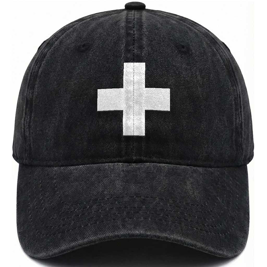 Swiss Vintage Cross Flag Switzerland Washed Cotton Baseball Cap TS10 Print Your Wear
