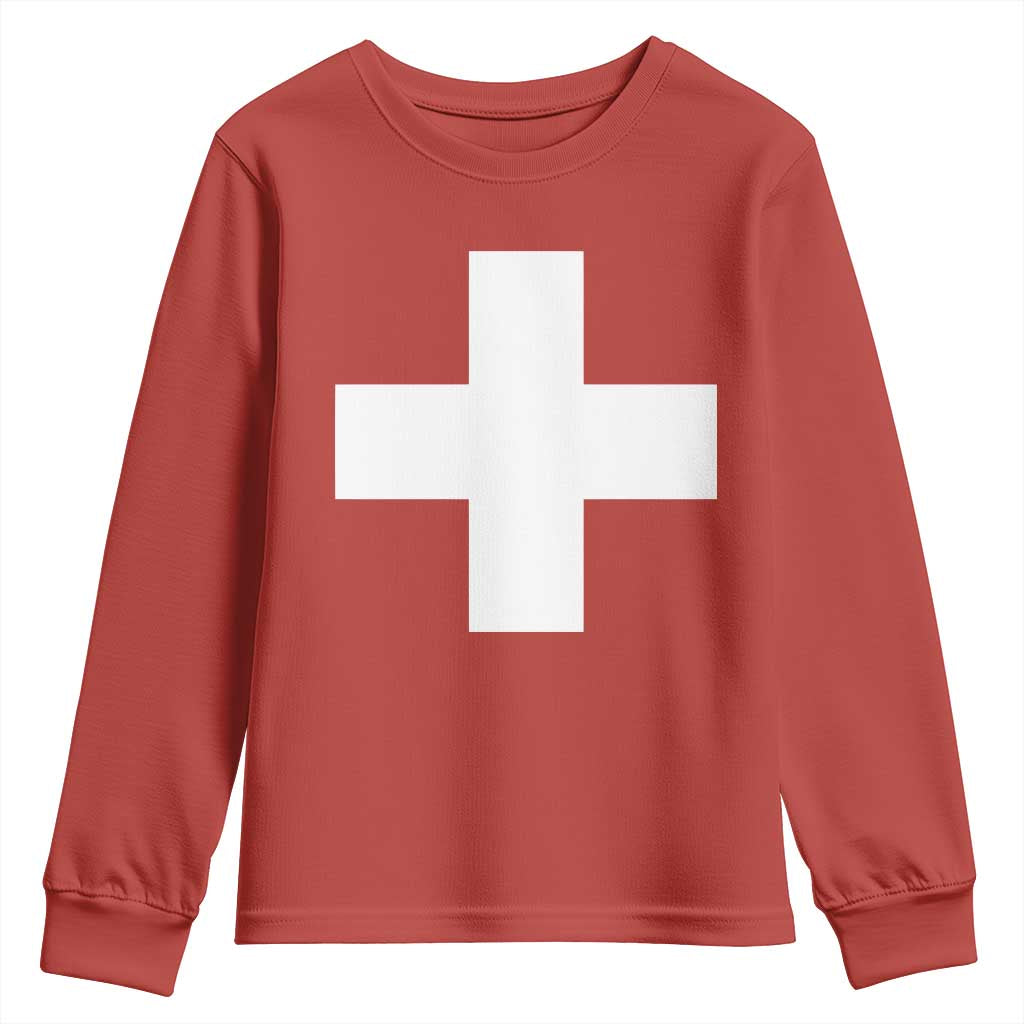Swiss Vintage Cross Flag Switzerland Youth Sweatshirt TS10 Red Print Your Wear