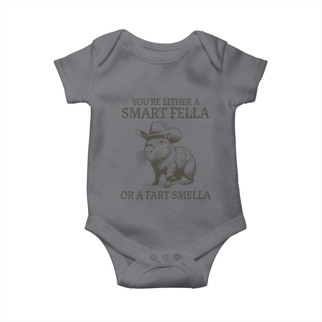Funny Capybara Baby Onesie Retro Smart Fella Capybara Vintage 90s TS10 Charcoal Print Your Wear
