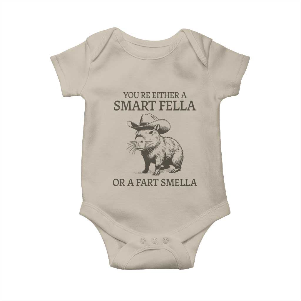 Funny Capybara Baby Onesie Retro Smart Fella Capybara Vintage 90s TS10 Sand Print Your Wear