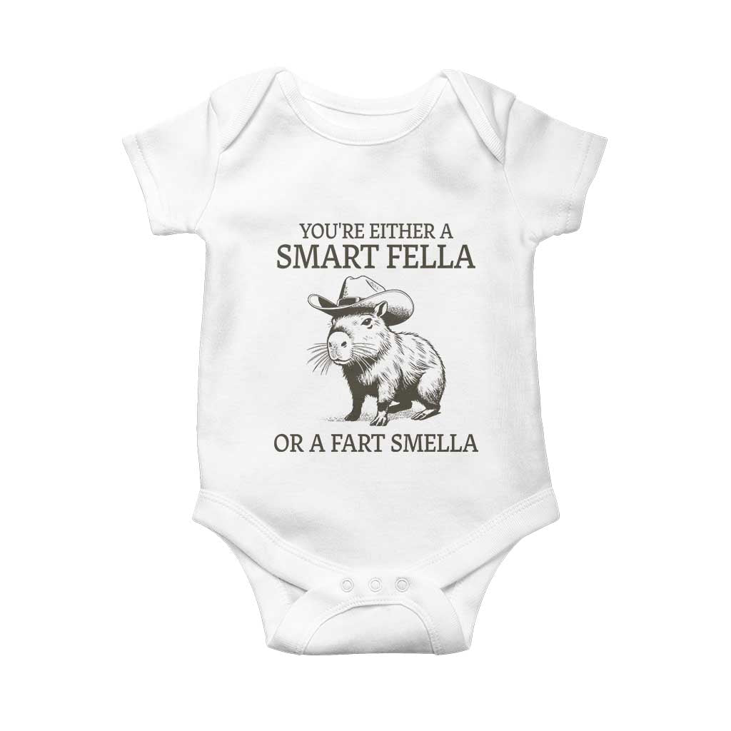 Funny Capybara Baby Onesie Retro Smart Fella Capybara Vintage 90s TS10 White Print Your Wear