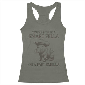 Funny Capybara Racerback Tank Top Retro Smart Fella Capybara Vintage 90s TS10 Military Green Print Your Wear