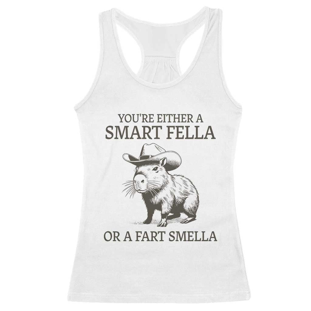 Funny Capybara Racerback Tank Top Retro Smart Fella Capybara Vintage 90s TS10 White Print Your Wear