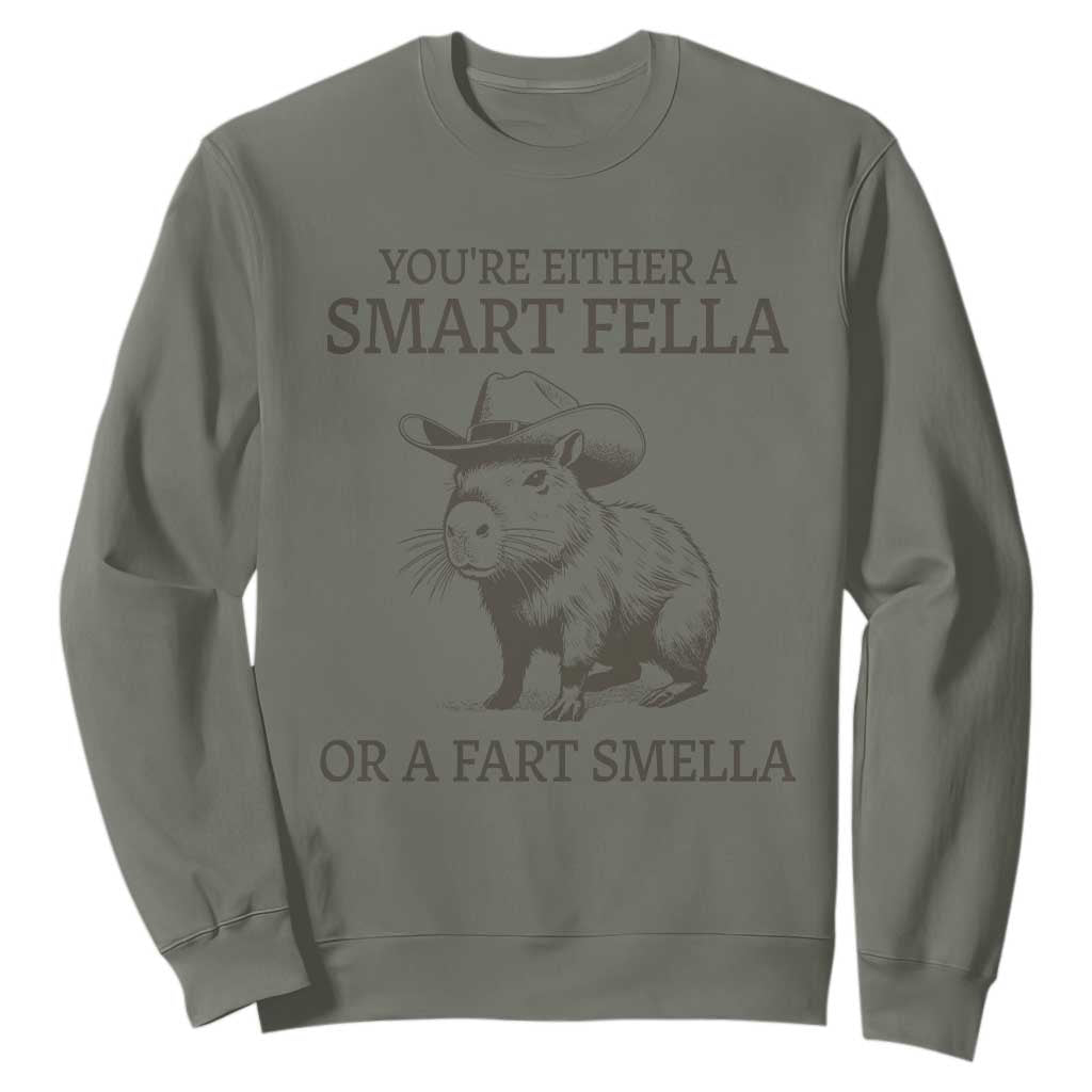 Funny Capybara Sweatshirt Retro Smart Fella Capybara Vintage 90s TS10 Military Green Print Your Wear