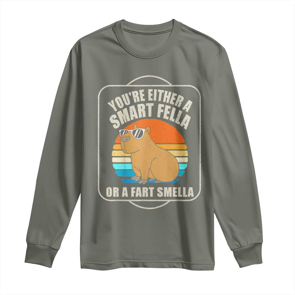 Funny Capybara Long Sleeve Shirt Vintage Retro Rodent Dont Be Worry Be Capy TS10 Military Green Print Your Wear