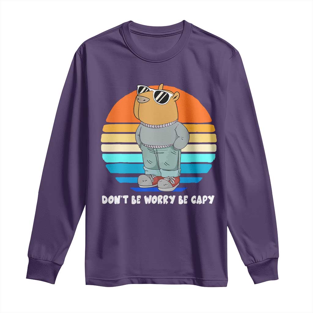 Funny Capybara Long Sleeve Shirt Vintage Rodent Dont Be Worry Be Capy Chill Capybara TS10 Purple Print Your Wear