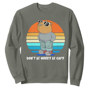 Funny Capybara Sweatshirt Vintage Rodent Dont Be Worry Be Capy Chill Capybara TS10 Military Green Print Your Wear