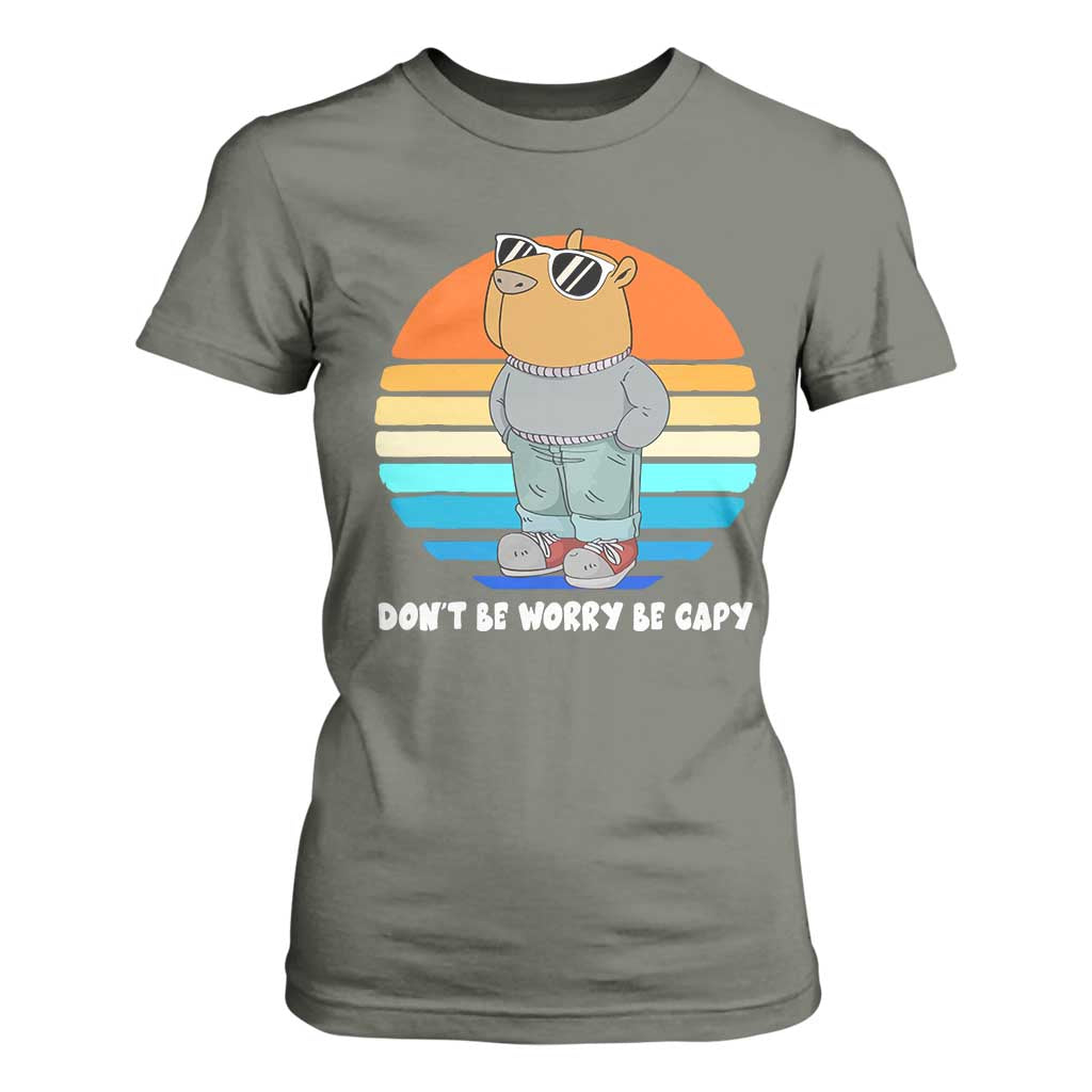 Funny Capybara T Shirt For Women Vintage Rodent Dont Be Worry Be Capy Chill Capybara TS10 Military Green Print Your Wear