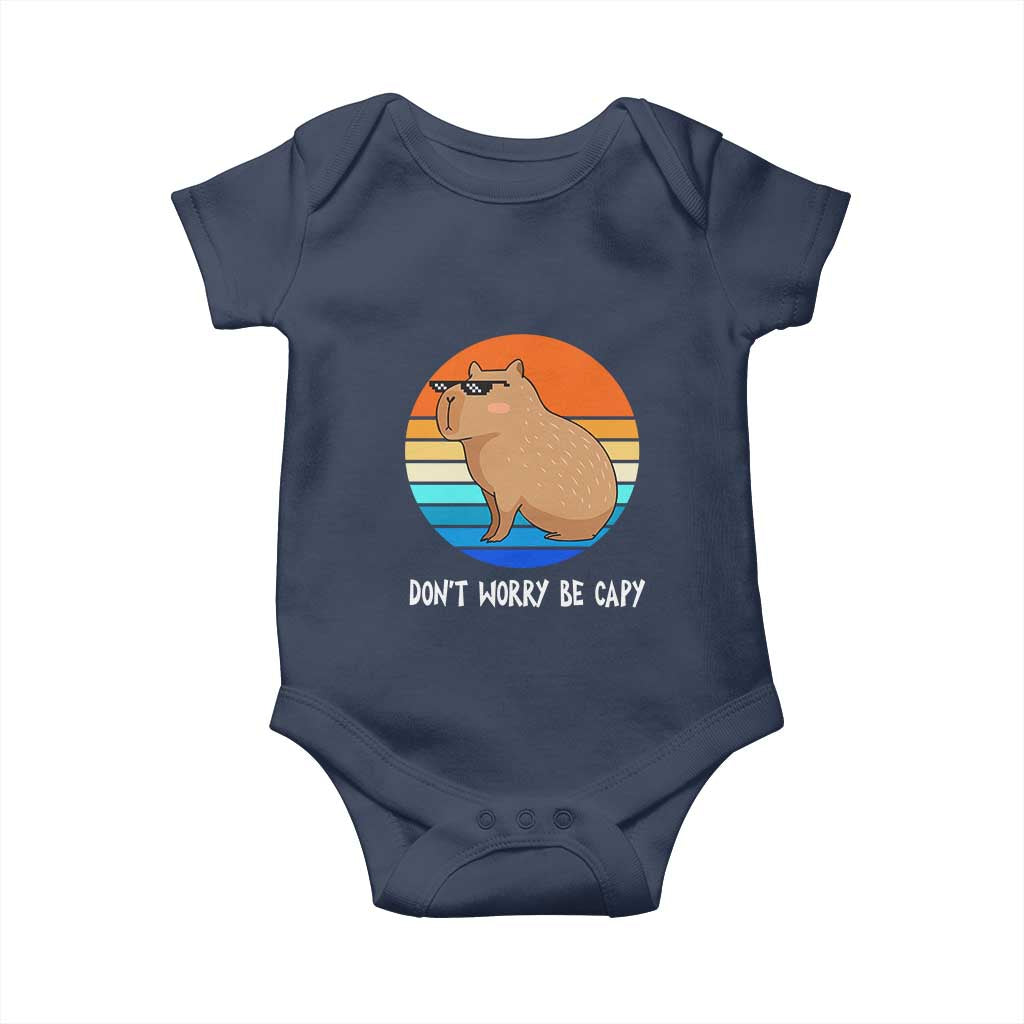 Funny Capybara Baby Onesie Vintage Rodent Dont Be Worry Be Capy TS10 Navy Print Your Wear