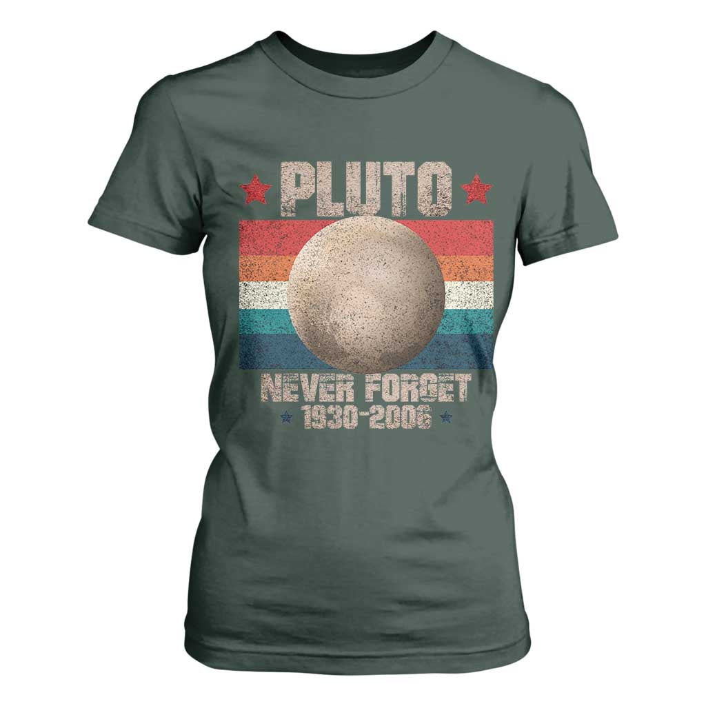 Pluto Never Forget 1930-2006 Planet T Shirt For Women Funny Vintage Retro Astronomy Space TS10 Dark Forest Green Print Your Wear