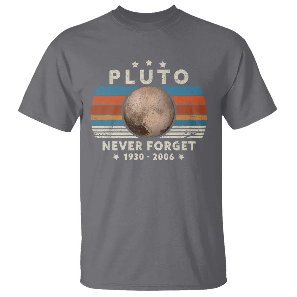 Never Forget Pluto T Shirt 1930-2006 Retro Style Funny Space Science TS10 Charcoal Print Your Wear