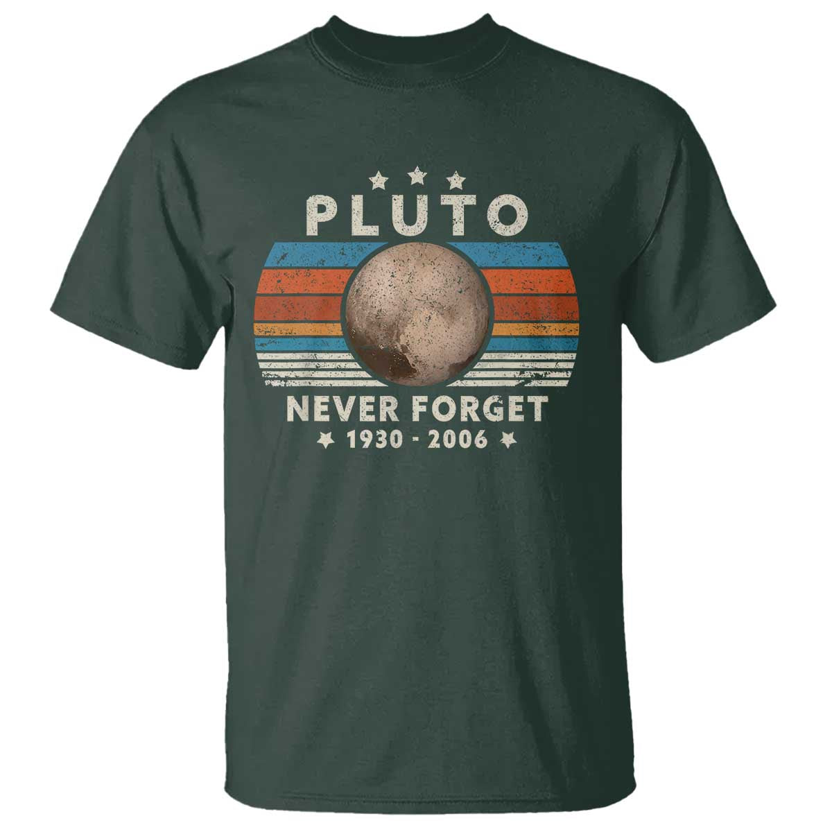 Never Forget Pluto T Shirt 1930-2006 Retro Style Funny Space Science TS10 Dark Forest Green Print Your Wear