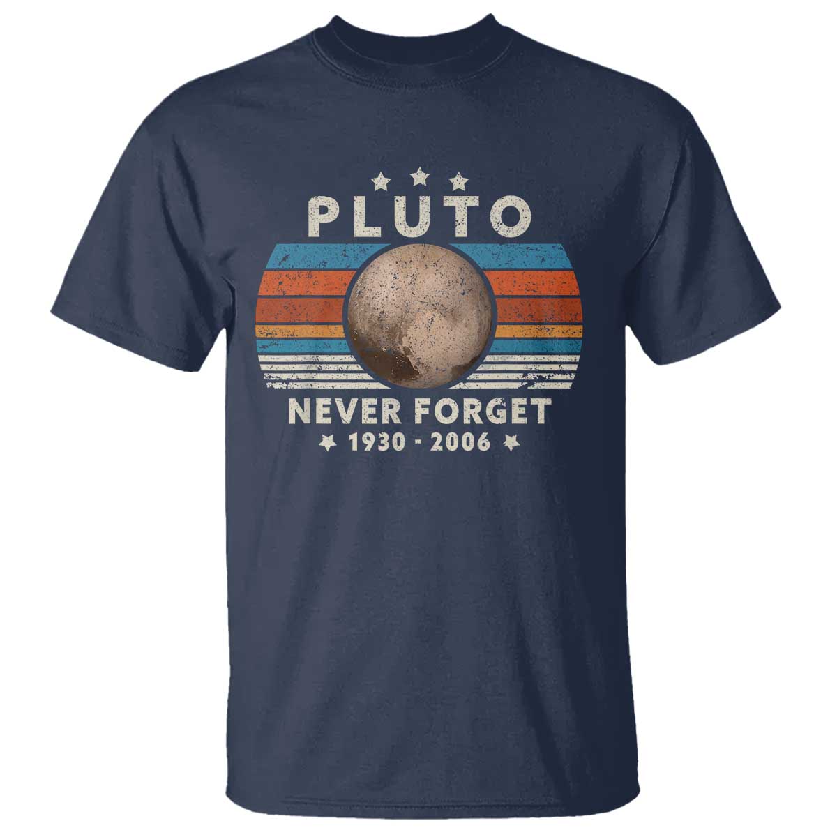 Never Forget Pluto T Shirt 1930-2006 Retro Style Funny Space Science TS10 Navy Print Your Wear