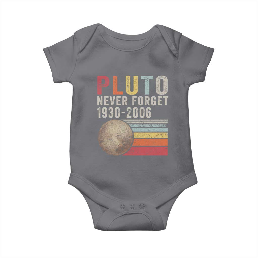 Never Forget Pluto Baby Onesie Retro Style Funny Space Science TS10 Charcoal Print Your Wear