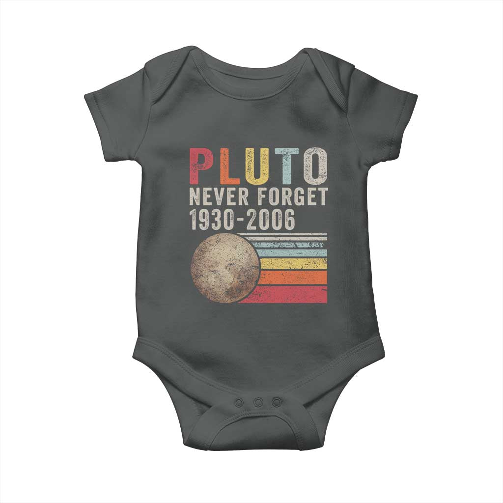 Never Forget Pluto Baby Onesie Retro Style Funny Space Science TS10 Dark Heather Print Your Wear