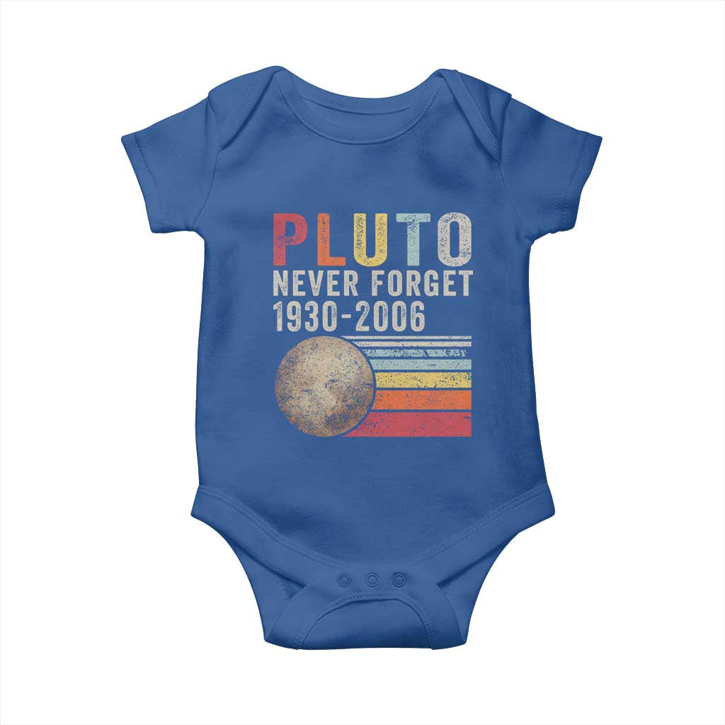 Never Forget Pluto Baby Onesie Retro Style Funny Space Science TS10 Royal Blue Print Your Wear