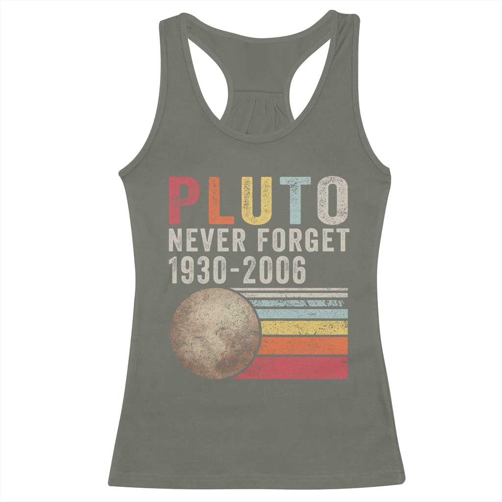 Never Forget Pluto Racerback Tank Top Retro Style Funny Space Science TS10 Military Green Print Your Wear