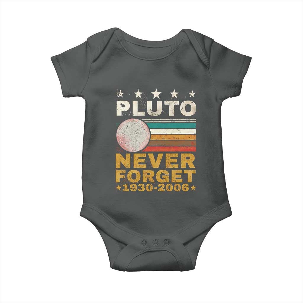 Never Forget Pluto Baby Onesie Retro Style Funny Space Science 1930-2006 TS10 Dark Heather Print Your Wear