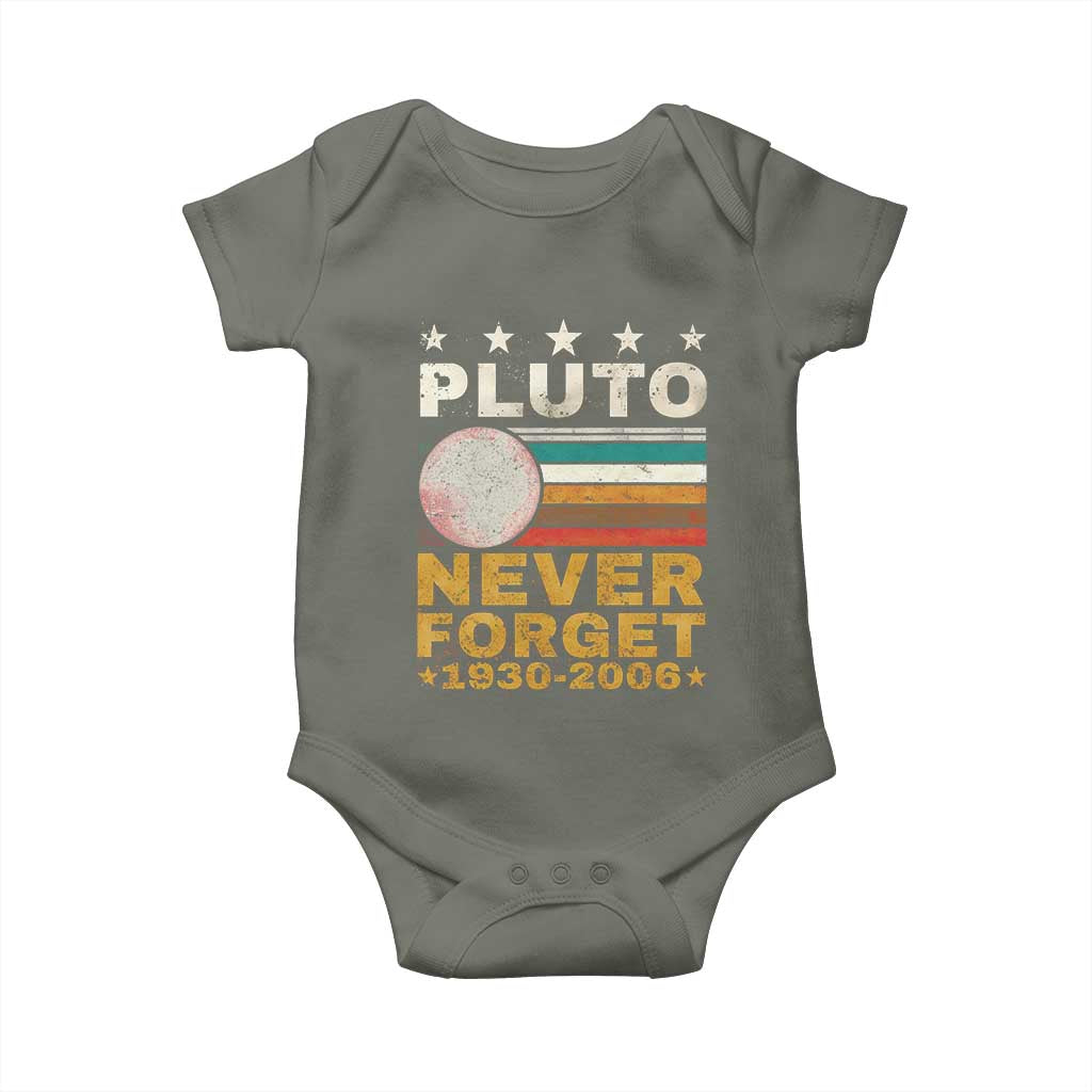 Never Forget Pluto Baby Onesie Retro Style Funny Space Science 1930-2006 TS10 Military Green Print Your Wear